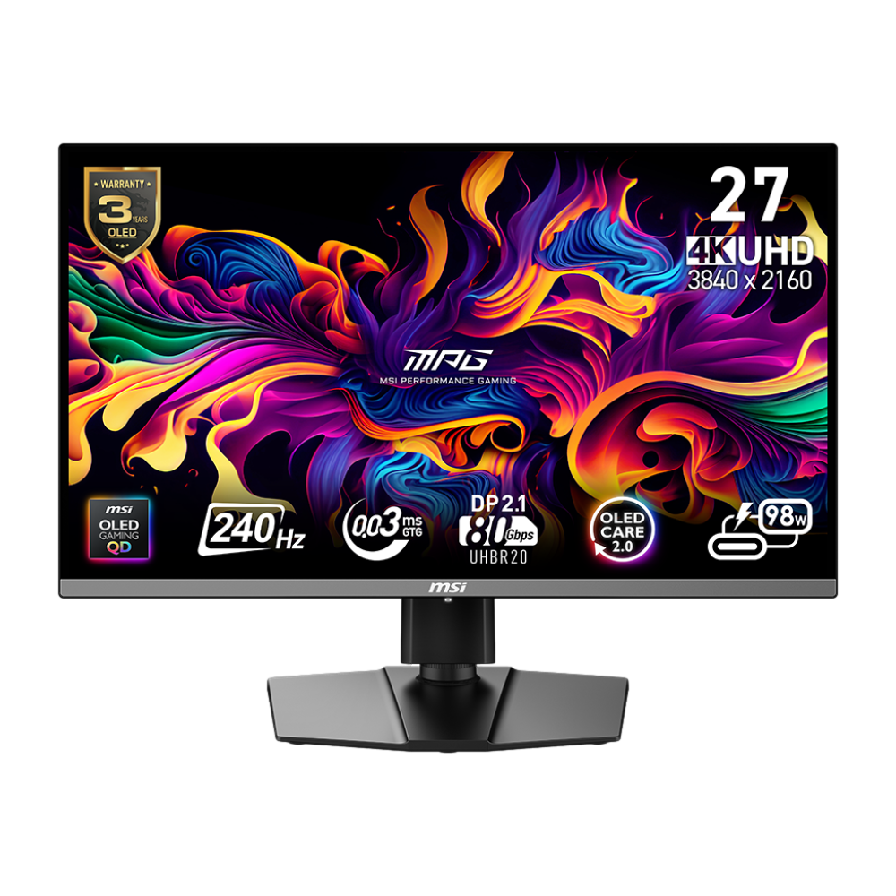 MSI MPG 272URX QD-OLED 26.5" 240Hz 0.03ms HDMI DP Type-C USB 3.2 AdaptiveSync Pivot HDR400 UHD QD-OLED Gaming Monitör