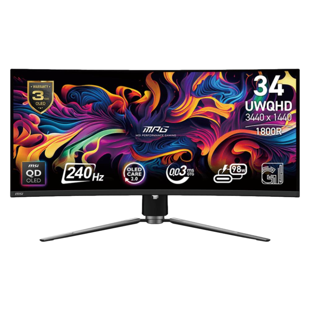 MSI MPG 341CQPX QD-OLED 34" 240Hz 0.03ms HDMI DP Type-C USB 2.0 FreeSync Premium Pro HDR400 UWQHD QD-OLED Curved Gaming Monitör