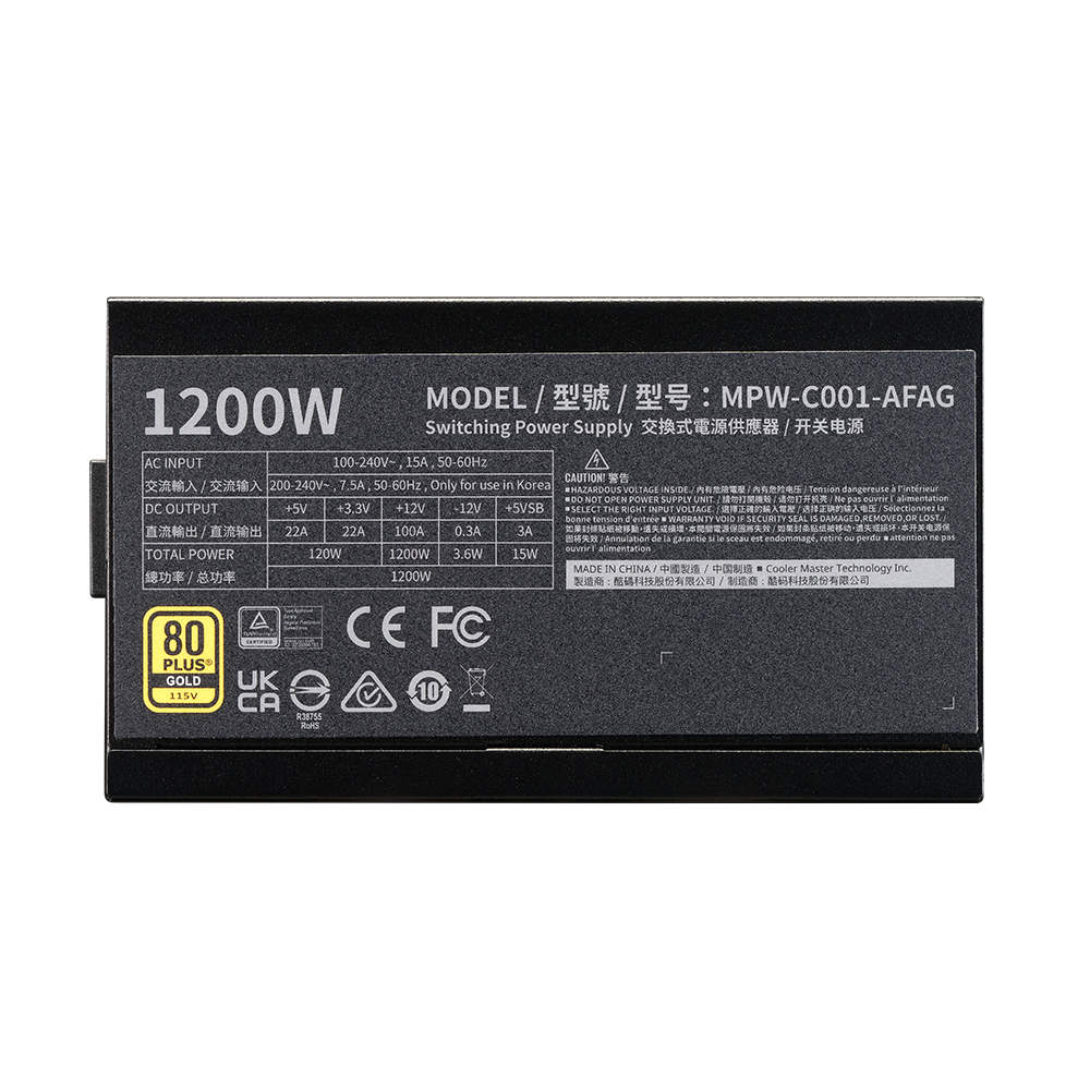 Cooler Master Elite 1200W 80+ Gold Full Modüler ATX 3.0 Gen 5.0 135mm Fanlı PSU