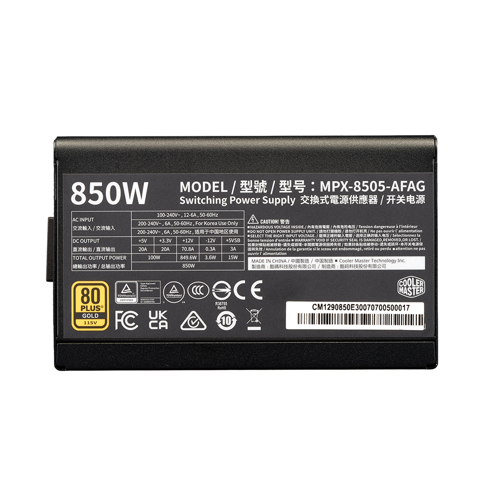 Cooler Master Elite 850W 80+ Gold Full Modüler ATX 3.0 Gen 5.0 120mm Fanlı PSU