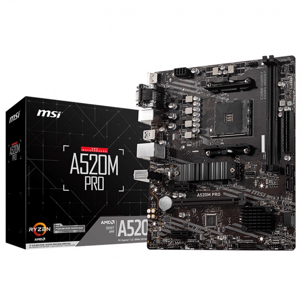 MSI A520M PRO 4600MHz(OC) DDR4 Soket AM4 M.2 HDMI VGA mATX Anakart 