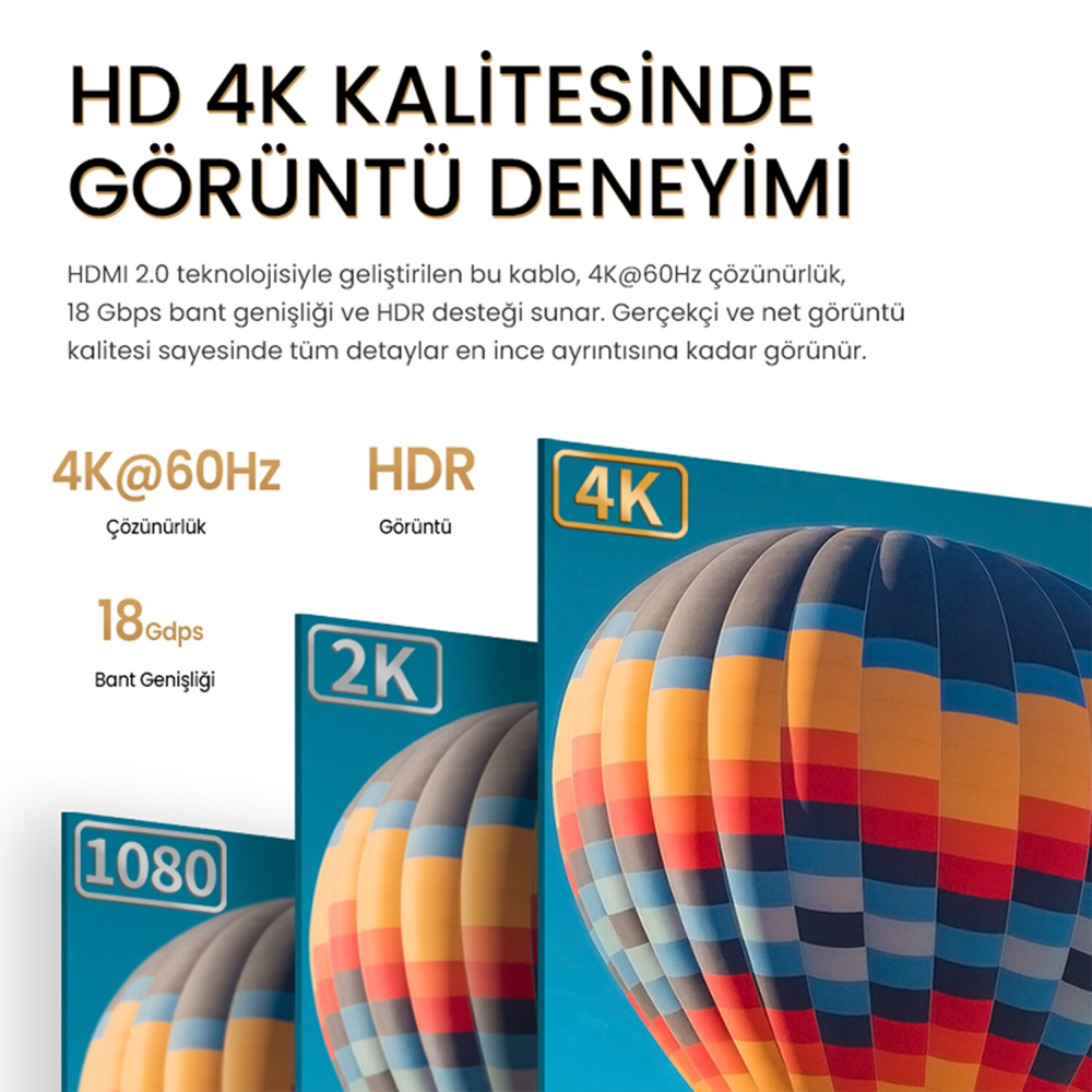 VegGieg 4K 60Hz 18Gbps HDR ARC HDCP HDMI 2.0 Kablo 3 Metre