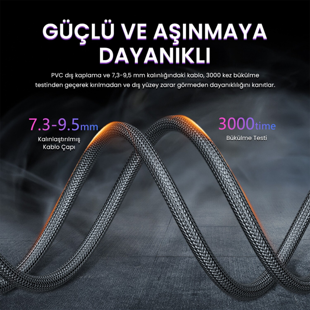VegGieg 8K 60Hz 4K 120Hz 48 Gbps HDR ARC HDCP Örgülü HDMI 2.1 Kablo 5 Metre