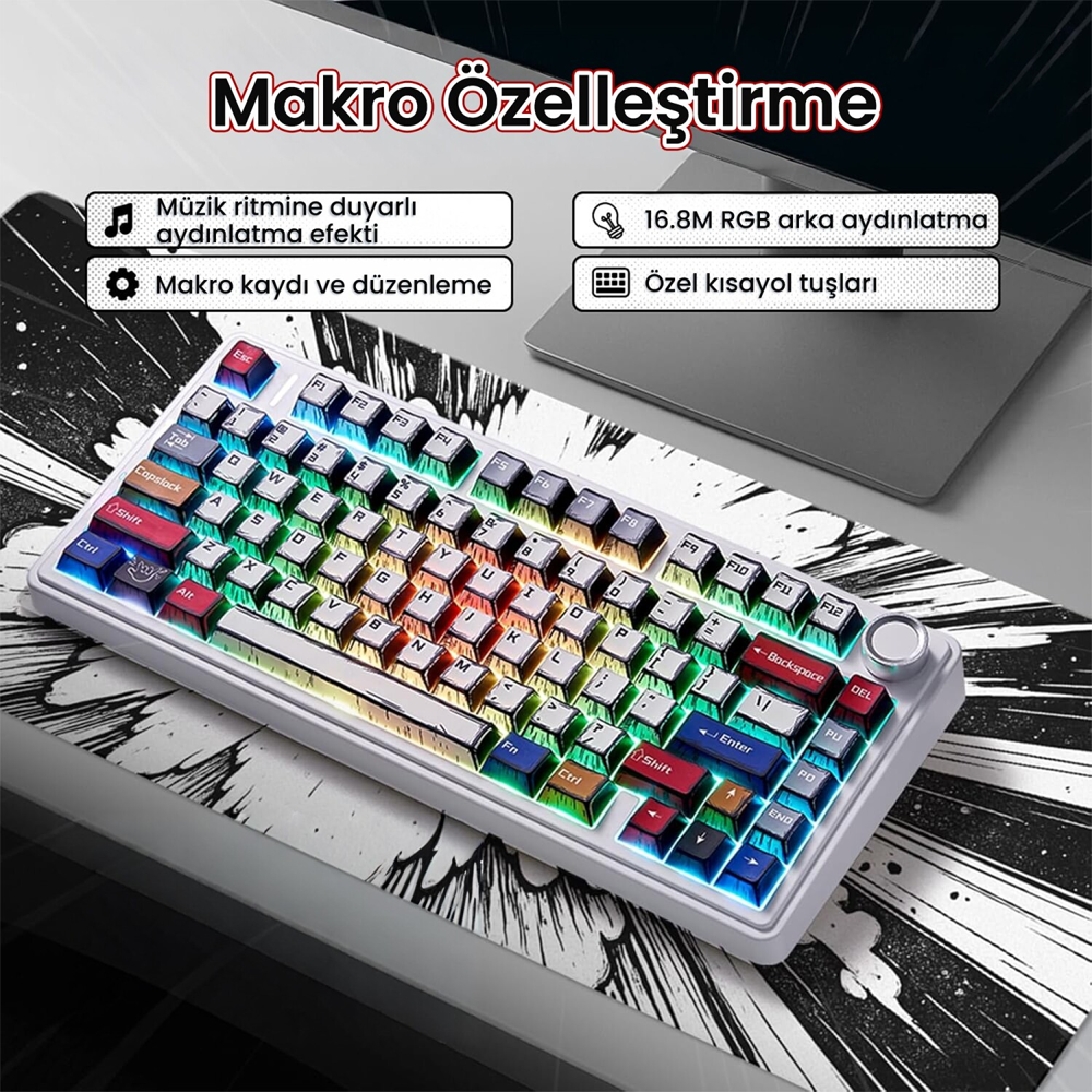Aula F75 RGB Hot Swap Mekanik TKL Reaper Switch Comic Kablosuz Gaming Klavye