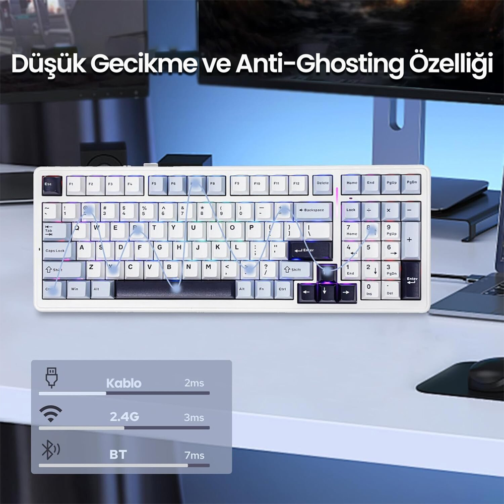 Aula F99 Reaper Switch Hot Swap RGB Lacivert Kablosuz Mekanik Gaming Klavye