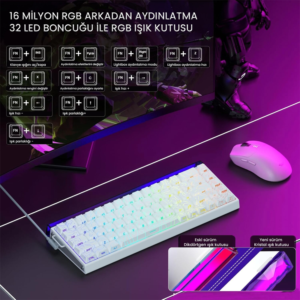 Aula Hero 68 HE Black King Switch Hot Swap TKL RGB Beyaz Kablolu Gaming Klavye