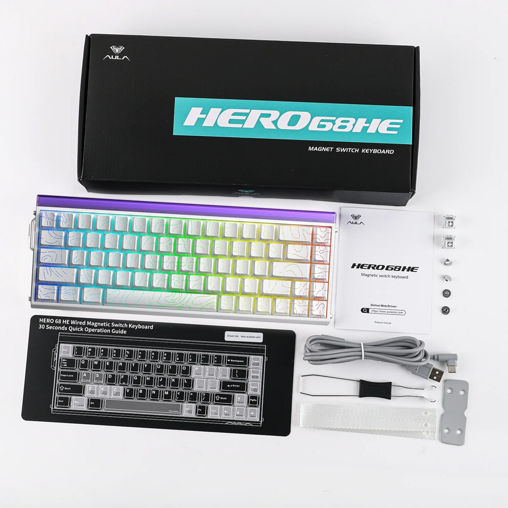 Aula Hero 68 HE Black King Switch Hot Swap TKL RGB Beyaz Kablolu Gaming Klavye