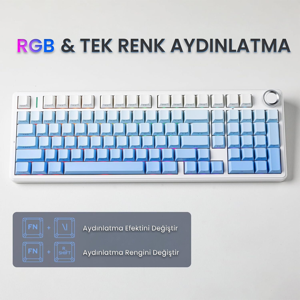 Aula F99 Pro 3 Modlu Nimbus V3 Switch RGB Hot Swap Gradyan Mavi Mekanik Kablosuz Gaming Klavye