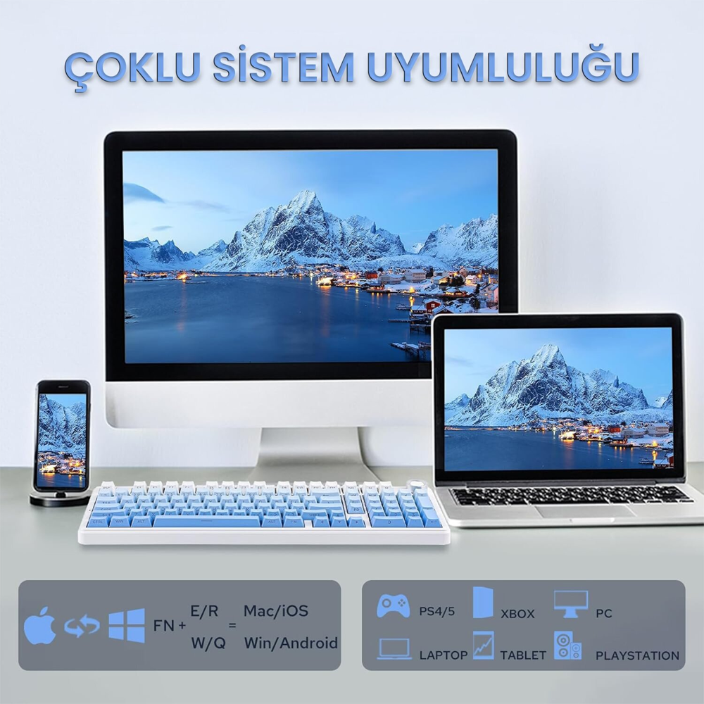 Aula F99 Pro 3 Modlu Nimbus V3 Switch RGB Hot Swap Gradyan Mavi Mekanik Kablosuz Gaming Klavye