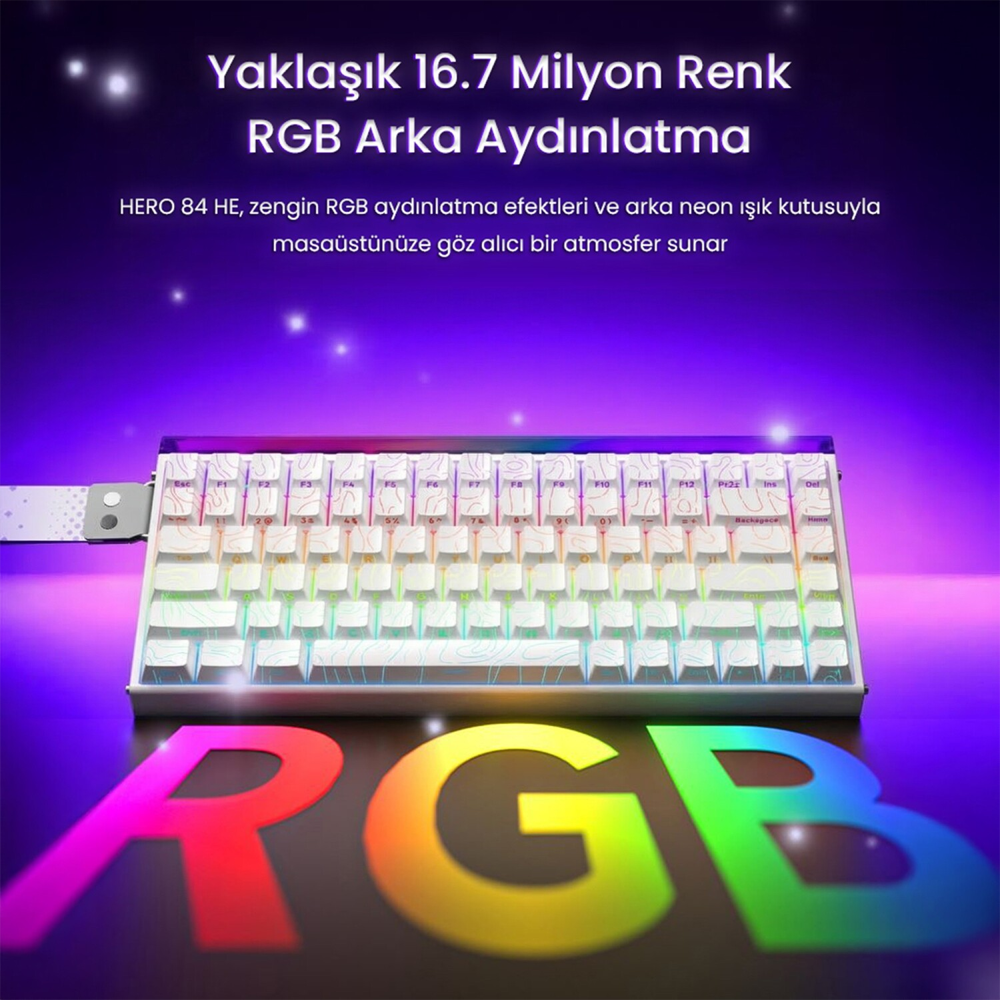 Aula Hero 84 HE Black King Switch Hot Swap TKL RGB Neon Beyaz Kablolu Gaming Klavye