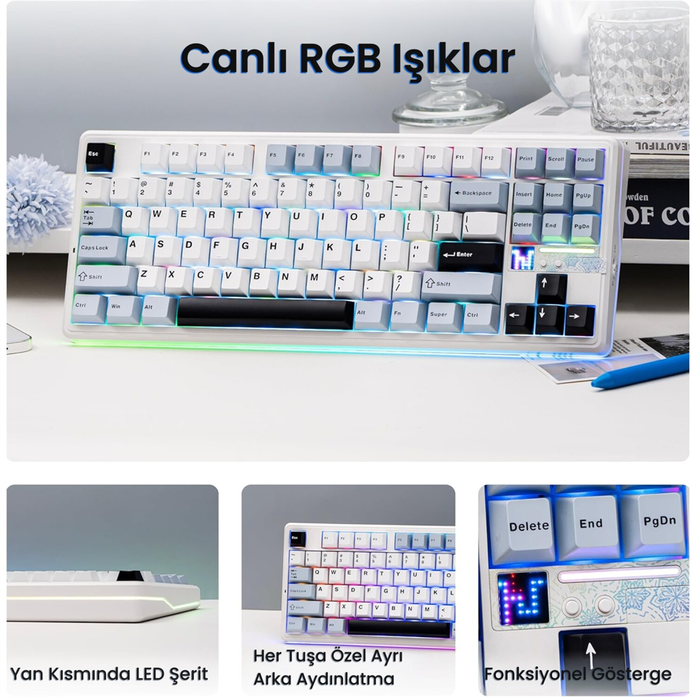 Aula F87 Pro V2 RGB Mekanik TKL Star Vector Switch Lacivert Kablosuz Gaming Klavye