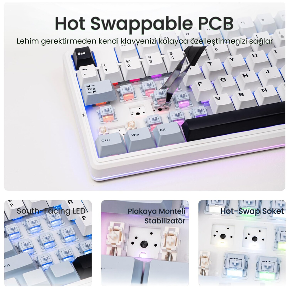 Aula F87 Pro V2 RGB Mekanik TKL Star Vector Switch Lacivert Kablosuz Gaming Klavye