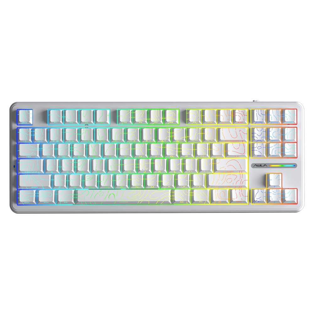 Aula F87 Pro RGB Hot Swap Mekanik TKL Kayhua İntelligent Switch Beyaz Kablosuz Gaming Klavye