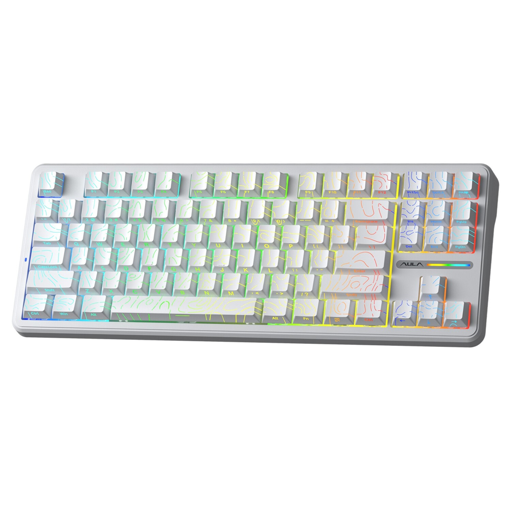 Aula F87 Pro RGB Hot Swap Mekanik TKL Kayhua İntelligent Switch Beyaz Kablosuz Gaming Klavye