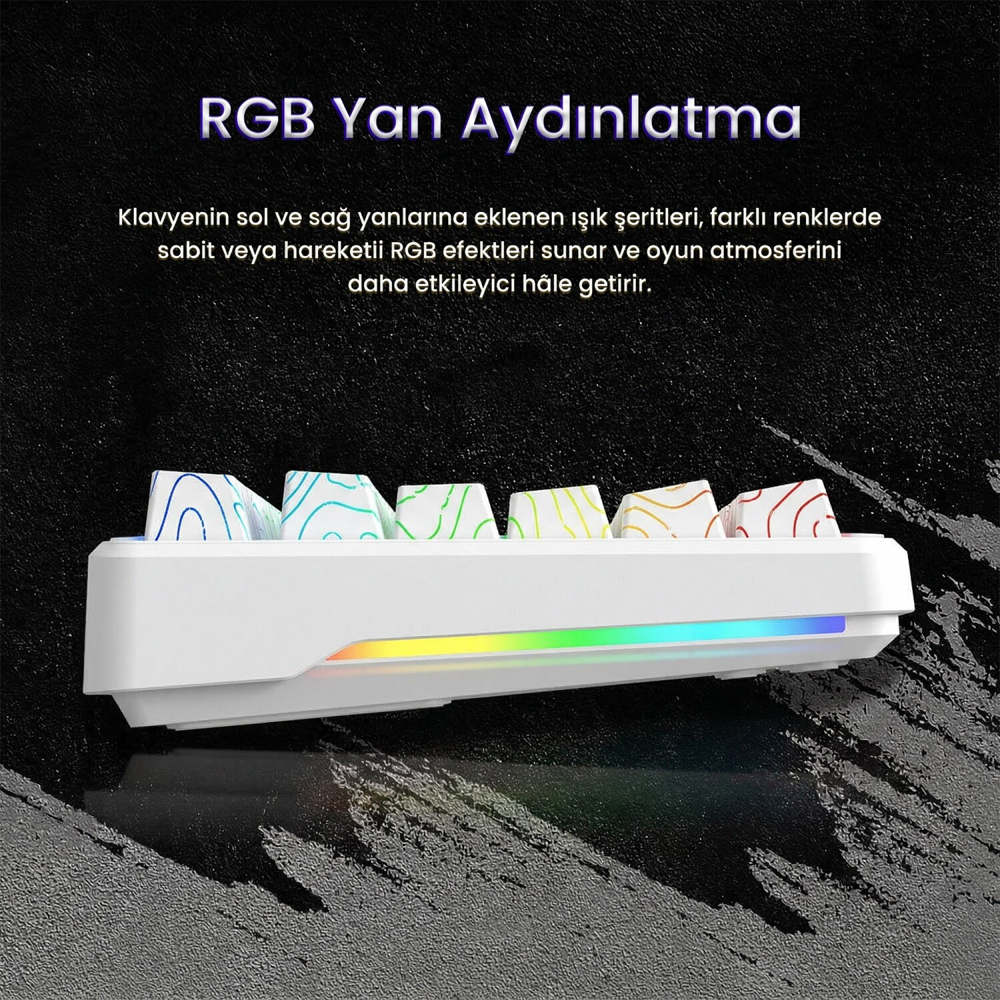 Aula F87 Pro RGB Hot Swap Mekanik TKL Kayhua İntelligent Switch Beyaz Kablosuz Gaming Klavye