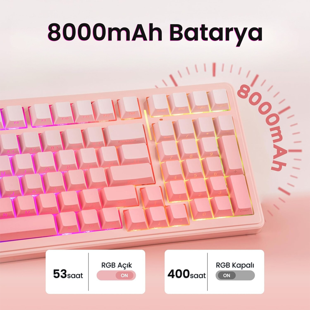 Aula F99 RGB Hot Swap Mekanik Dream Sakura Switch Pembe Kablosuz Gaming Klavye