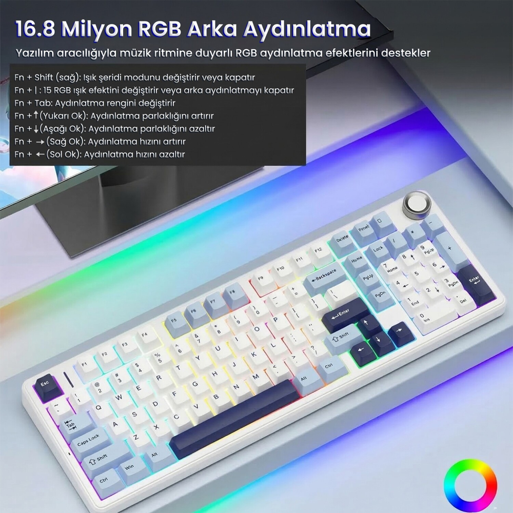 Aula F99 Pro 3 Modlu RGB Hot Swap Mekanik Star Vector Switch Lacivert Kablosuz Gaming Klavye