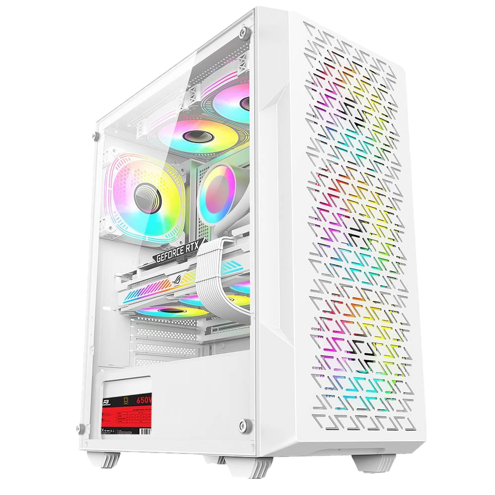 PowerBoost PB-P801AW 650W 80+ Bronze Tempered Glass USB 3.0 Mesh RGB ATX Beyaz Kasa görsel 1