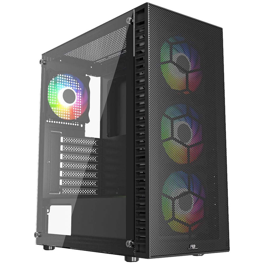PowerBoost PB-PS6832B 650W 80+ Bronze Tempered Glass USB 3.0 Çıkarılabilir Metal Mesh Rainbow ATX Siyah Kasa görsel 1