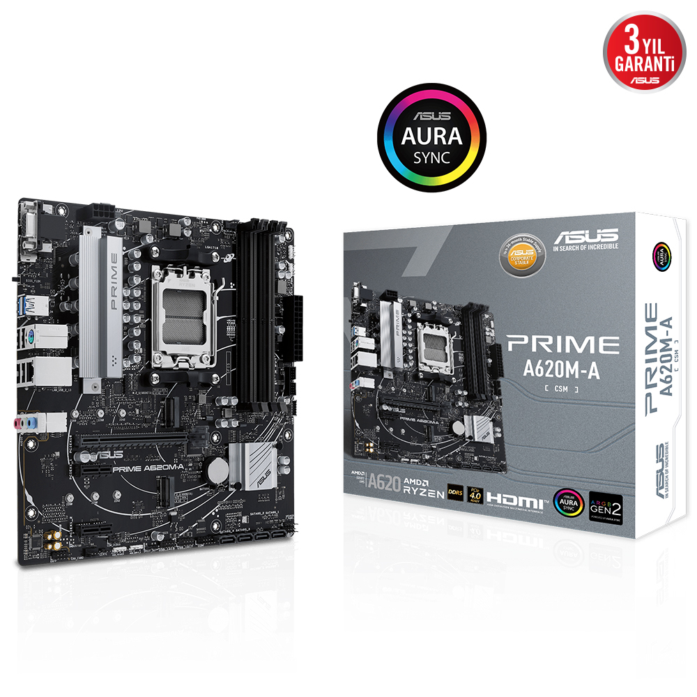 ASUS PRIME A620M-A-CSM 6400MHz OC DDR5 Soket AM5 M.2 HDMI DP VGA mATX Anakart