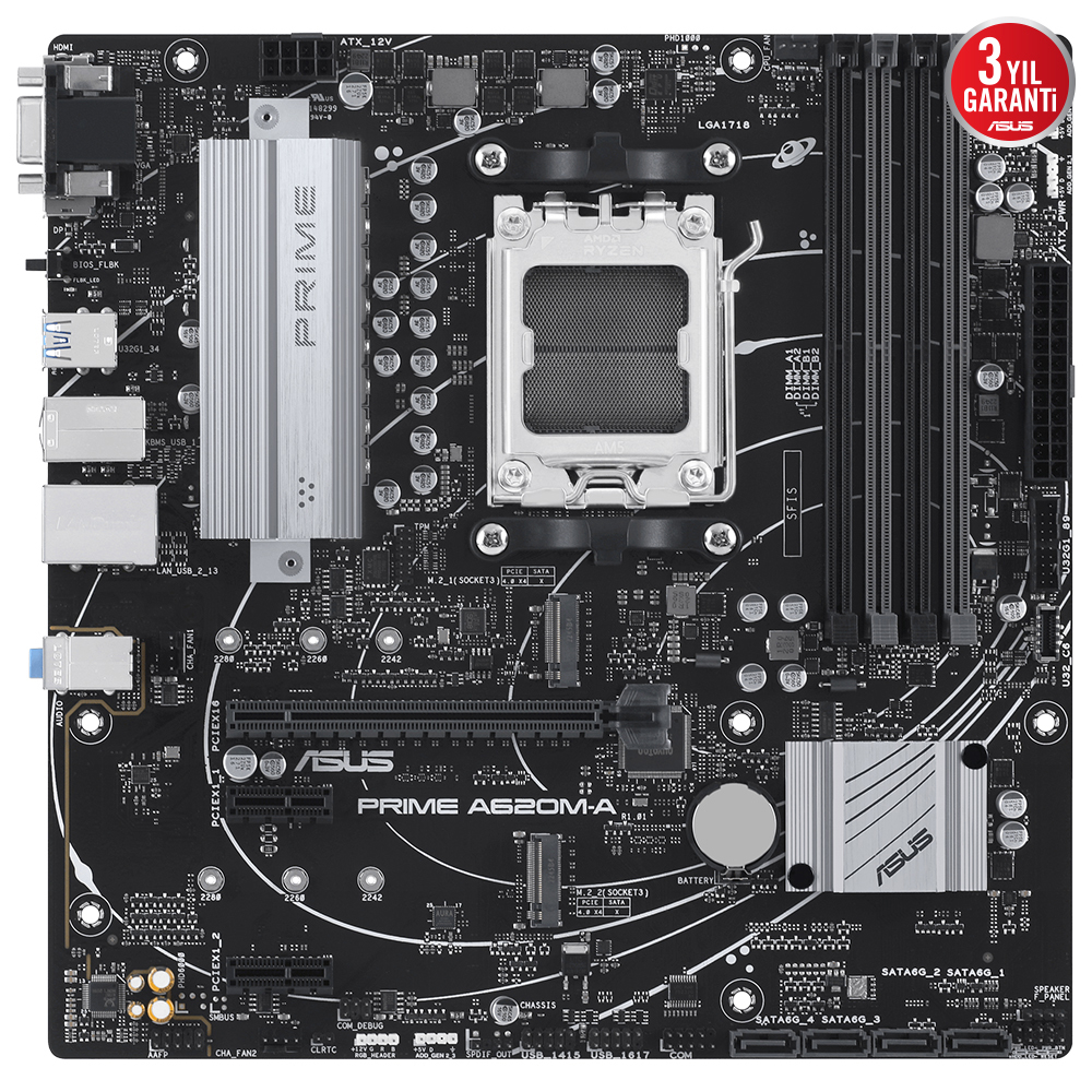 ASUS PRIME A620M-A-CSM 6400MHz OC DDR5 Soket AM5 M.2 HDMI DP VGA mATX Anakart