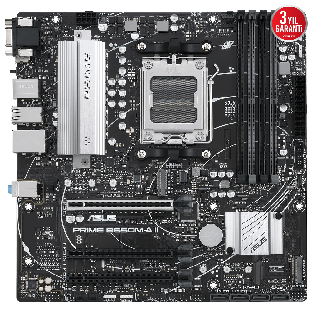 ASUS PRIME B650M-A II-CSM 6400MHz OC DDR5 Soket AM5 M.2 HDMI DP VGA mATX Anakart