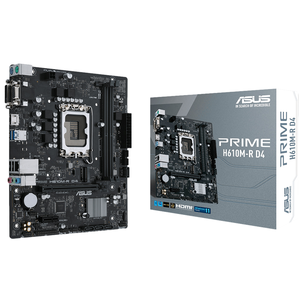 ASUS PRIME H610M-R D4-SI 3200MHz DDR4 Soket 1700 M.2 HDMI D-Sub DVI-D mATX Anakart görsel 1