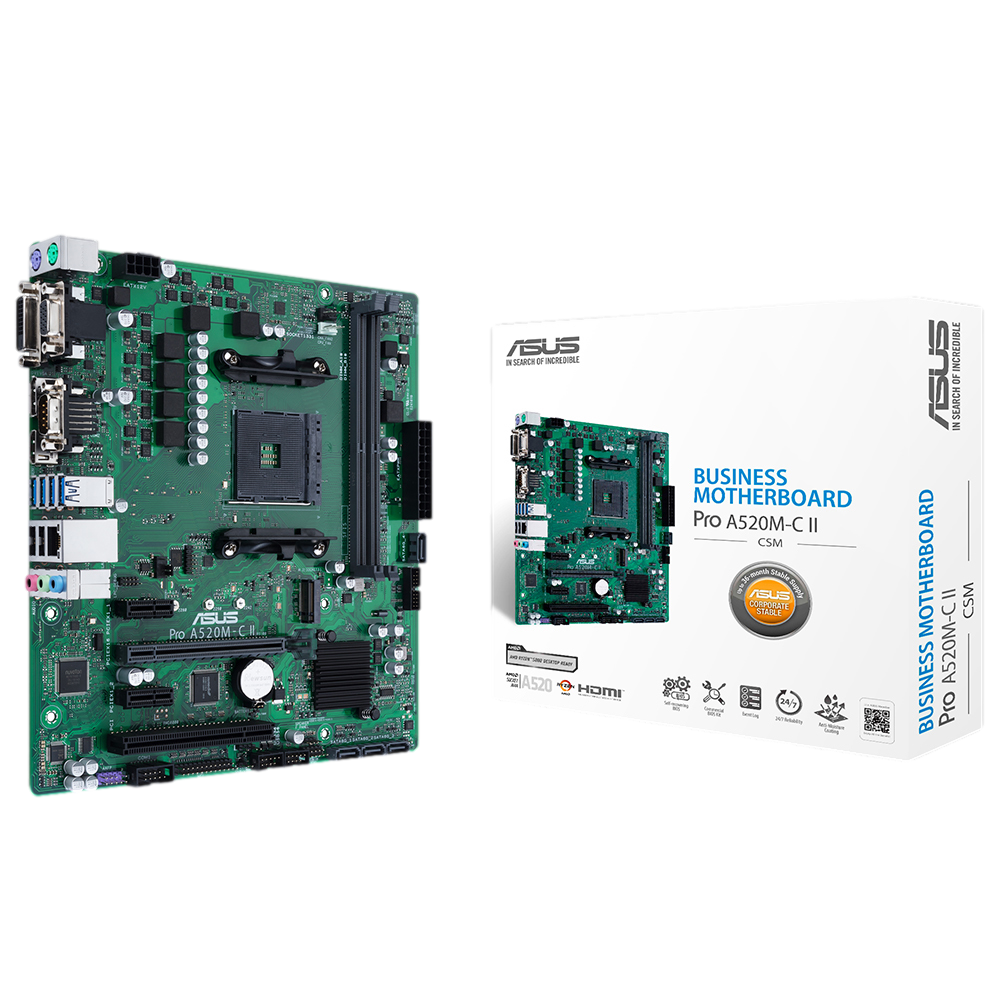ASUS PRO A520M-C II/CSM 4600MHz OC DDR4 Soket AM4 M.2 VGA DVI HDMI mATX Anakart görsel 1