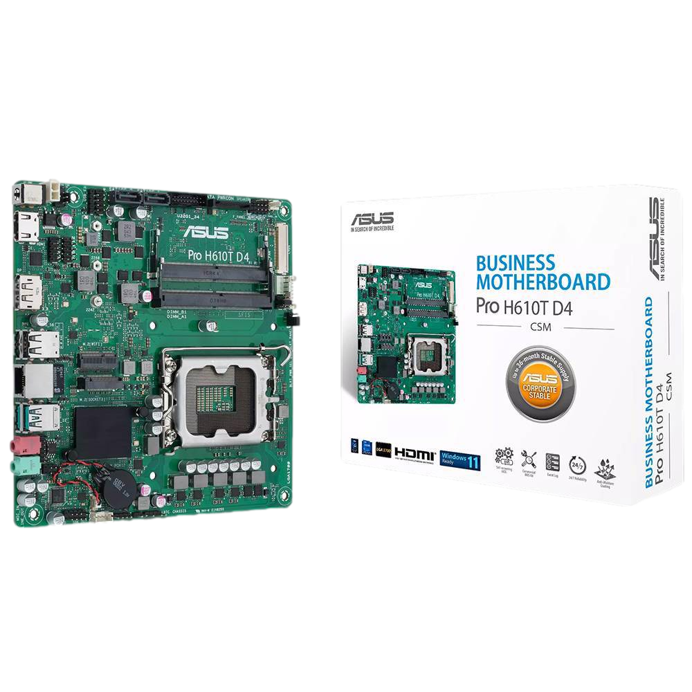 ASUS PRO H610T D4-CSM 3200MHz OC DDR4 Soket 1700 M.2 HDMI DP ım-ITX Anakart görsel 1