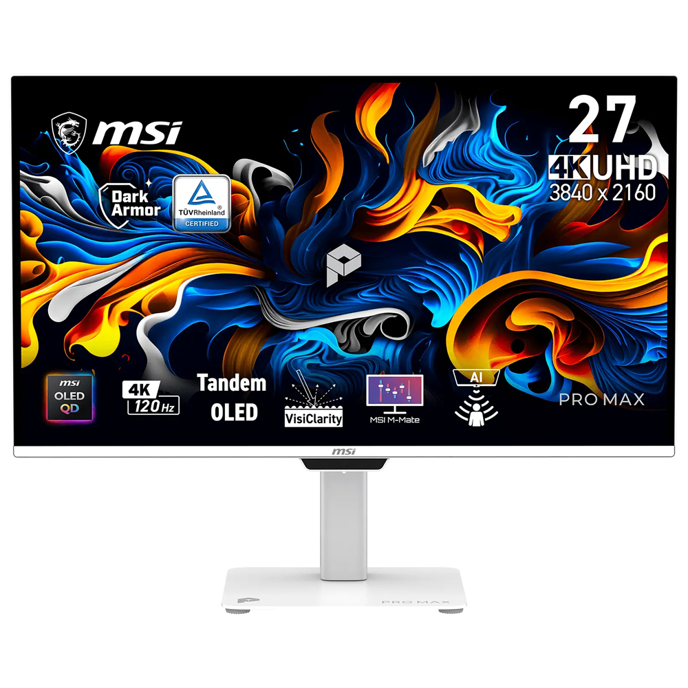 MSI PRO MAX 271UPXW12G 27" 120Hz 0.03ms HDMI DP FreeSync Premium Pro HDR400 Pivot UHD QD-OLED Beyaz Monitör