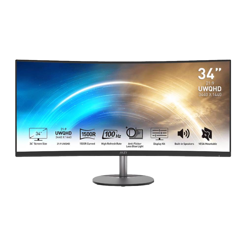 MSI PRO MP341CQ 34" 100Hz 1ms HDMI DP Anti-glare FreeSync UWQHD VA Curved 1500R Business Monitör