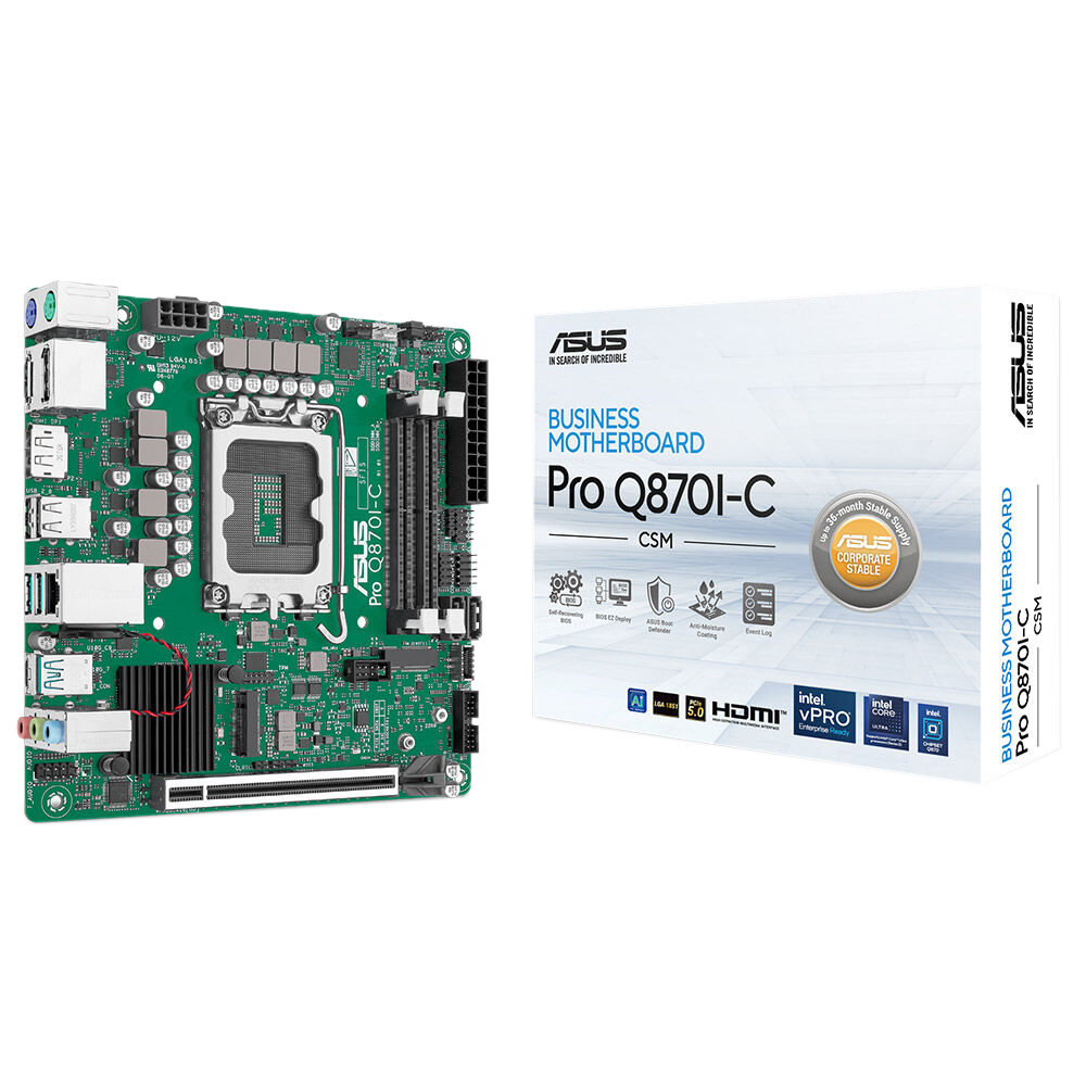 ASUS Pro H810T CSM 6400MHz(OC) DDR5 Soket 1851 M.2 Type-C HDMI DP mini-ITX Anakart görsel 1