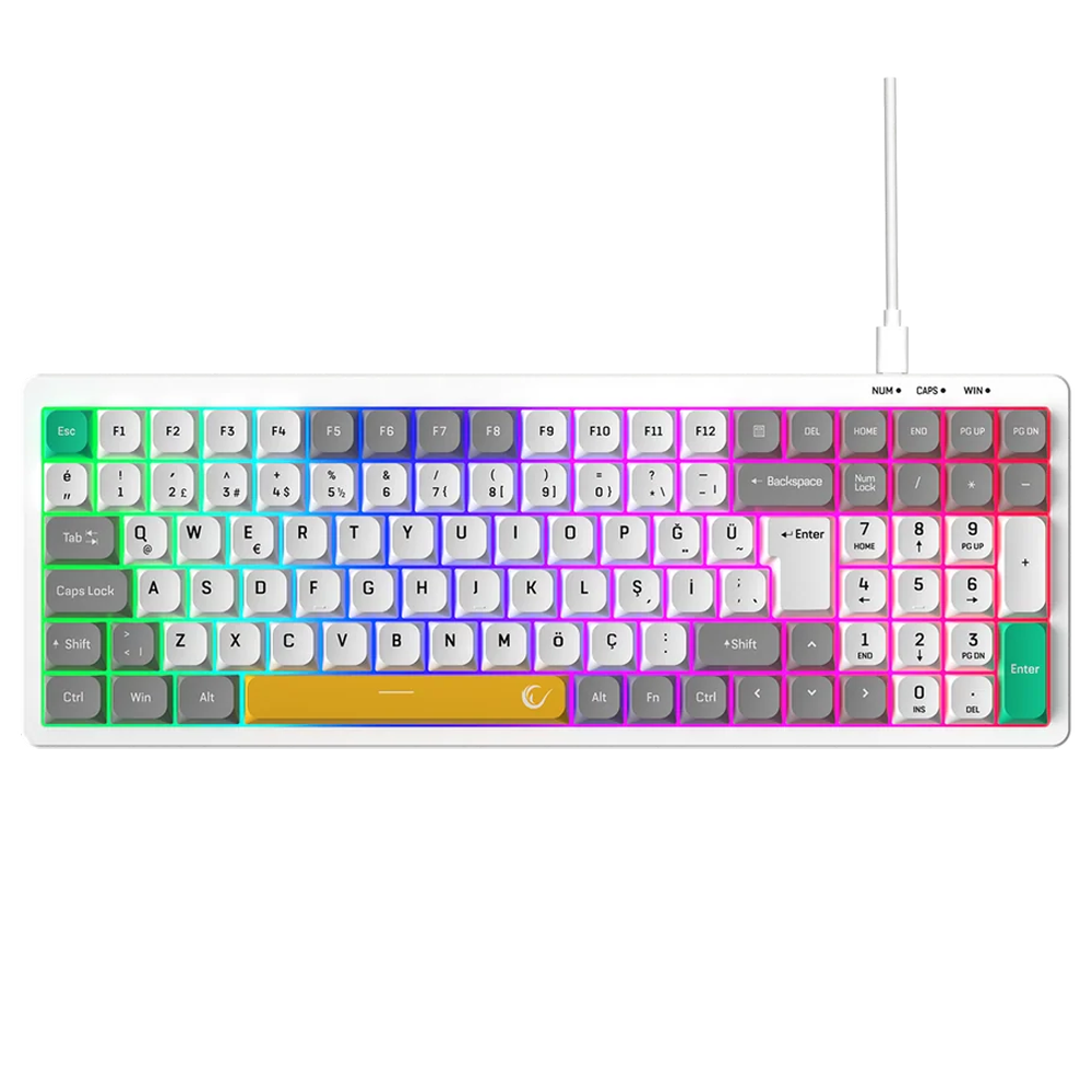 Rampage PURE Beyaz/Gri RGB Low Profile Membrane Gaming Klavye