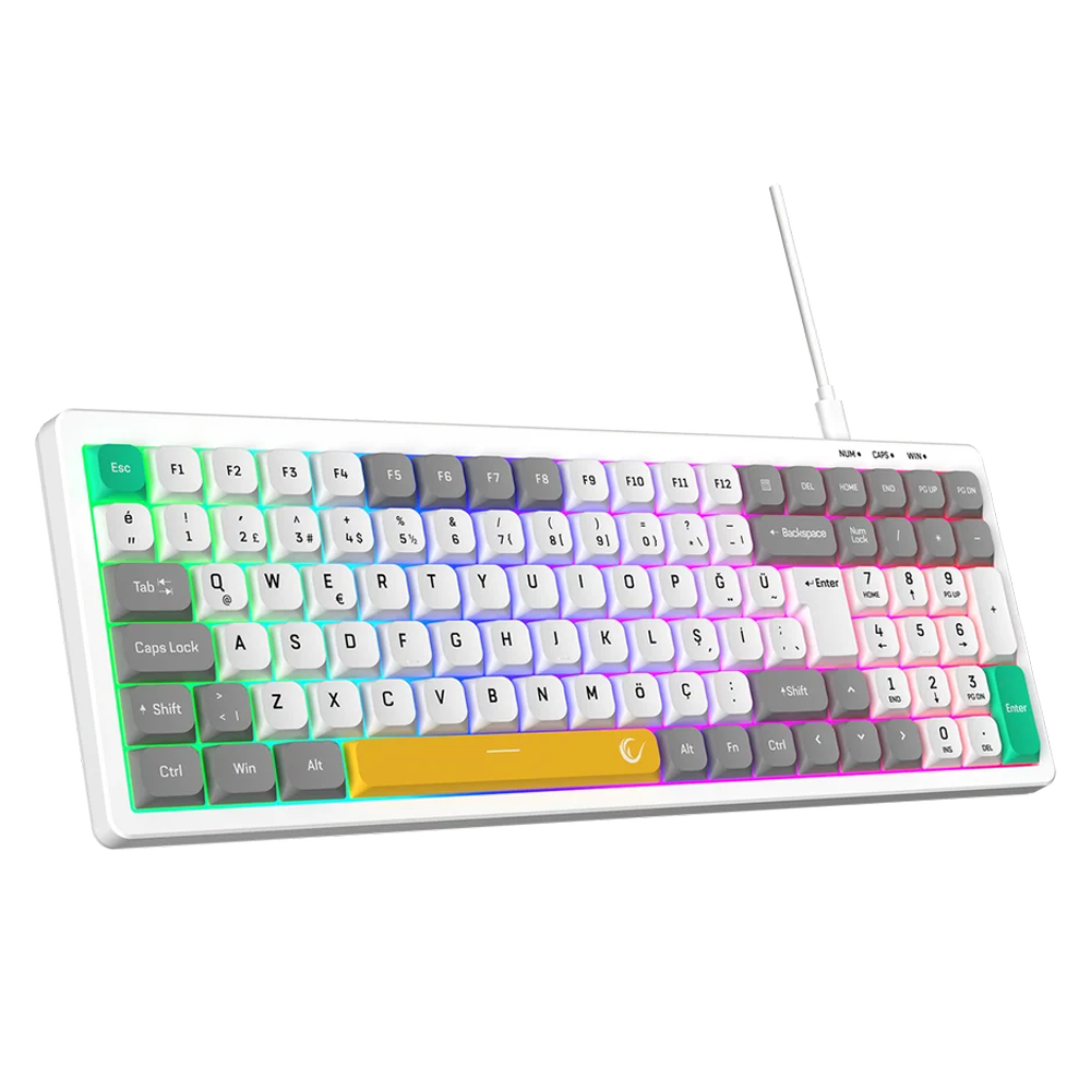 Rampage PURE Beyaz/Gri RGB Low Profile Membrane Gaming Klavye