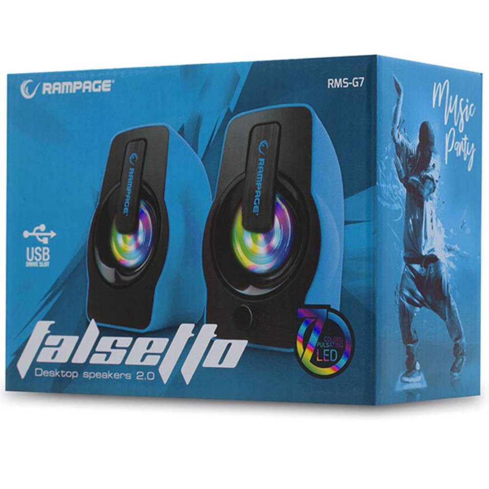 Rampage RMS-G7 FALSETTO 2.0 6 Watt RGB Ledli Mavi Oyuncu Speaker