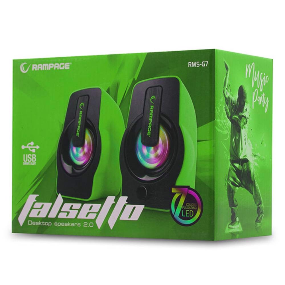 Rampage RMS-G7 FALSETTO 2.0 6 Watt RGB Ledli Yeşil Oyuncu Speaker
