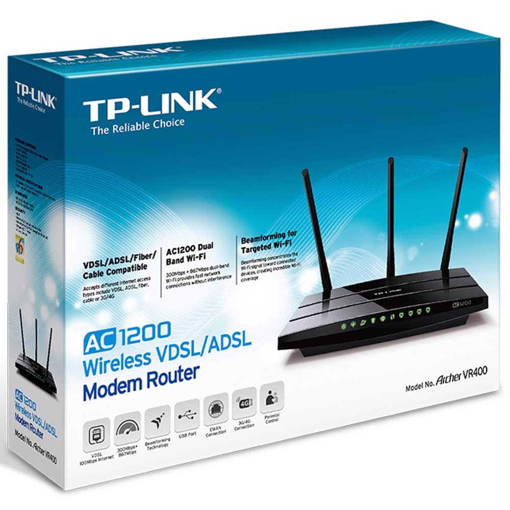 TP-LINK ARCHER VR400 AC1200 MU-MIMO VDSL/ADSL Modem Router