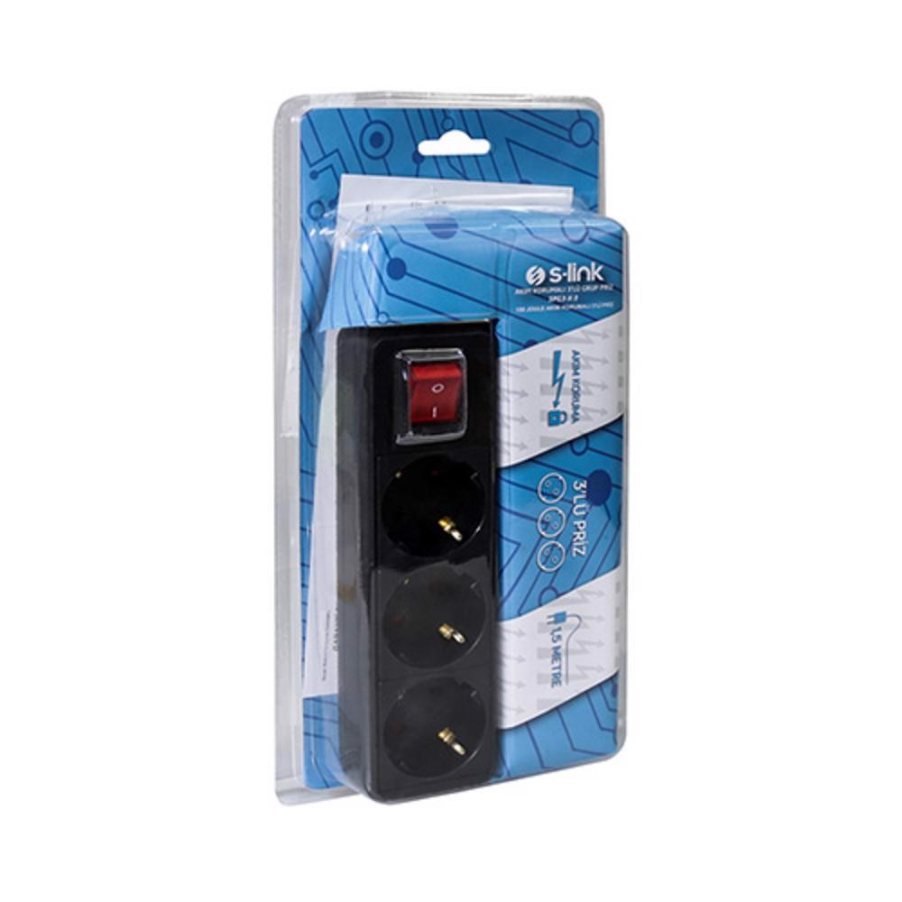 S-link SPG3-X-3 1.5m 3Lü Siyah Priz
