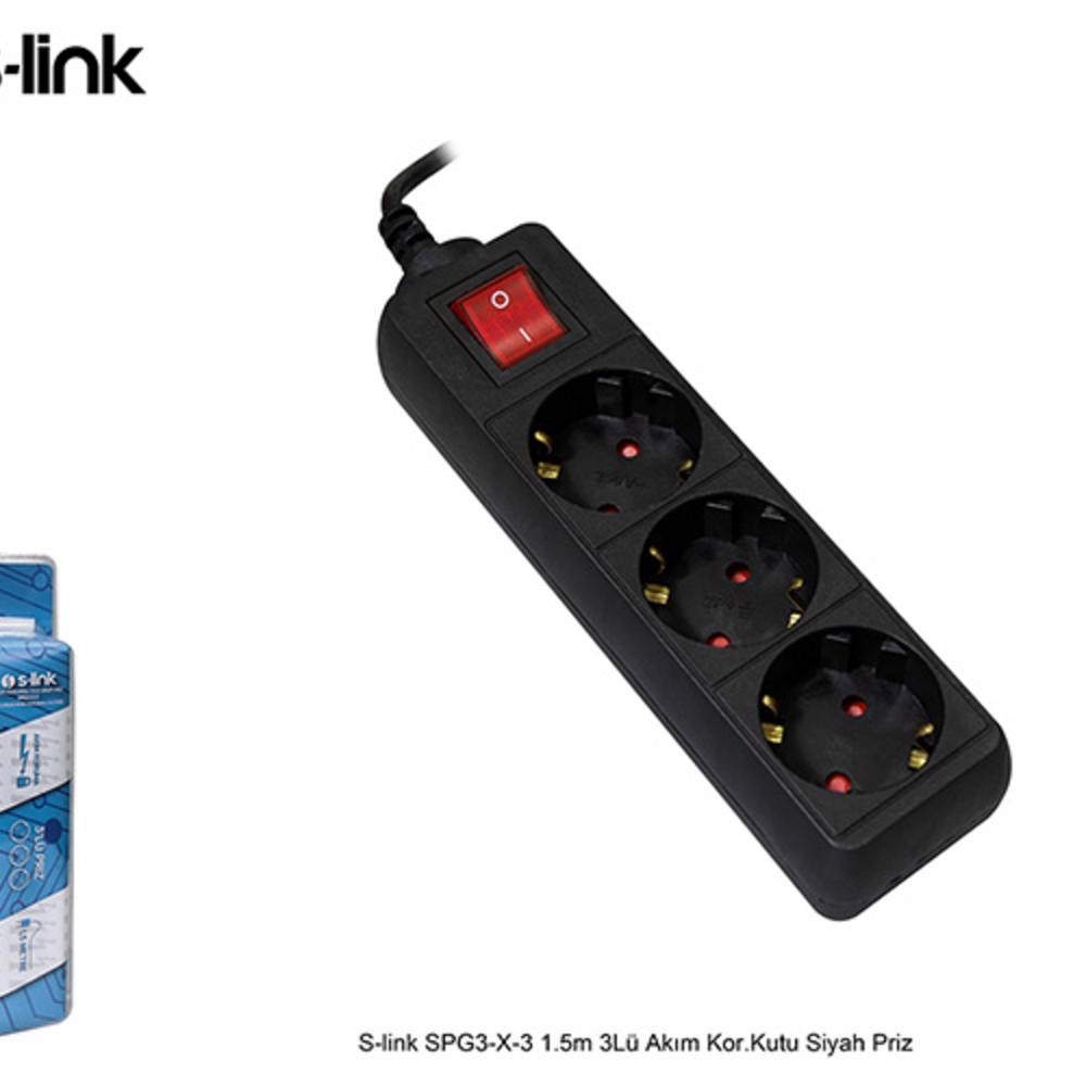 S-link SPG3-X-3 1.5m 3Lü Siyah Priz