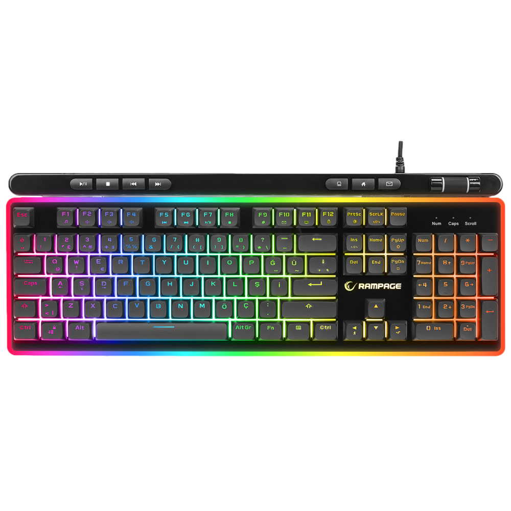 Rampage SHINE K14 Siyah USB RGB Membrane Türkçe Kablolu Gaming Klavye