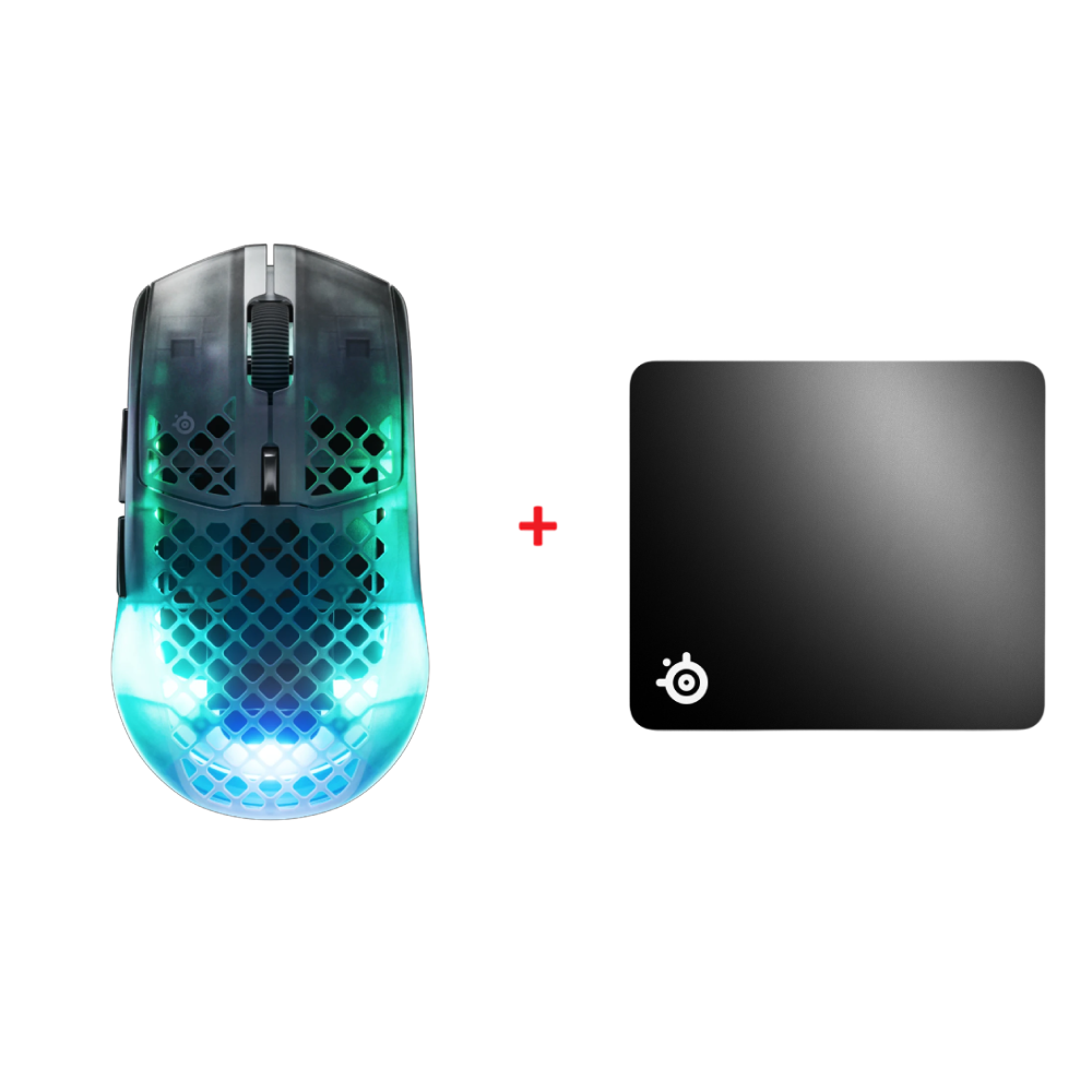 Steelseries Aerox 3 Wireless Shadow Kablosuz Gaming Mouse + QcK+ Large Gaming Mouse Pad Bundle Paket