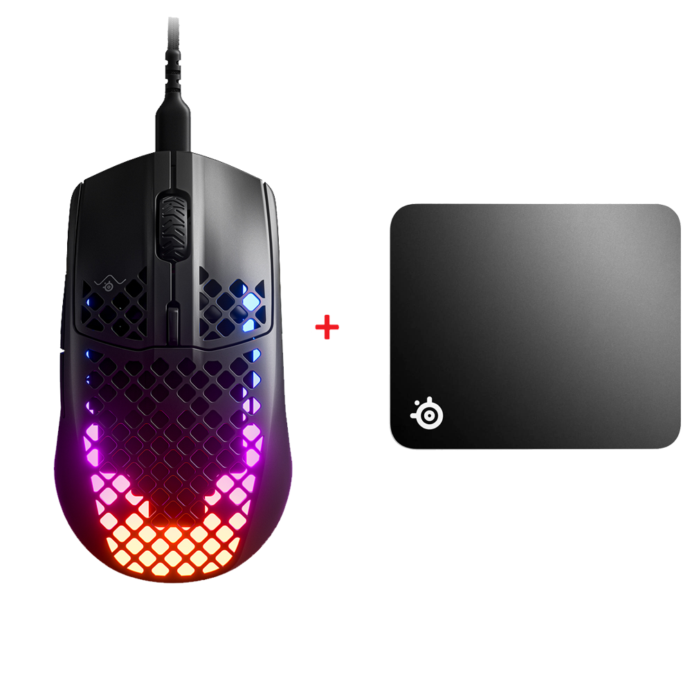SteelSeries Aerox 3 Onyx Mouse + SteelSeries QcK Medium Mouse Pad Bundle Paket