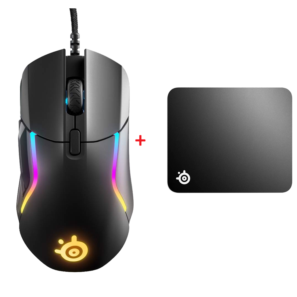 SteelSeries Rival 5 Mouse + SteelSeries QcK Medium Mouse Pad Bundle Paket