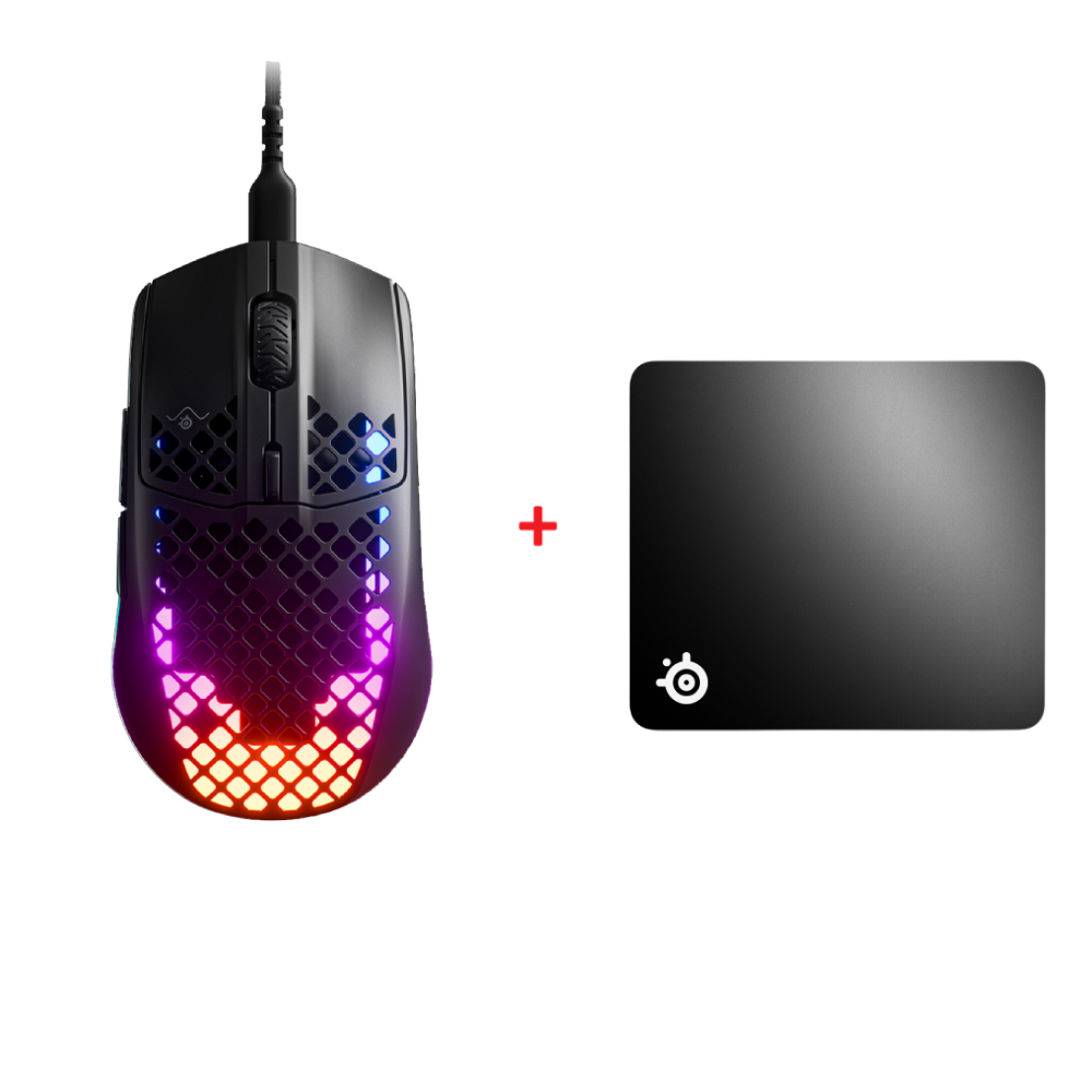 SteelSeries Aerox 3 Onyx Mouse + SteelSeries QcK+ Large Mouse Pad Bundle Paket