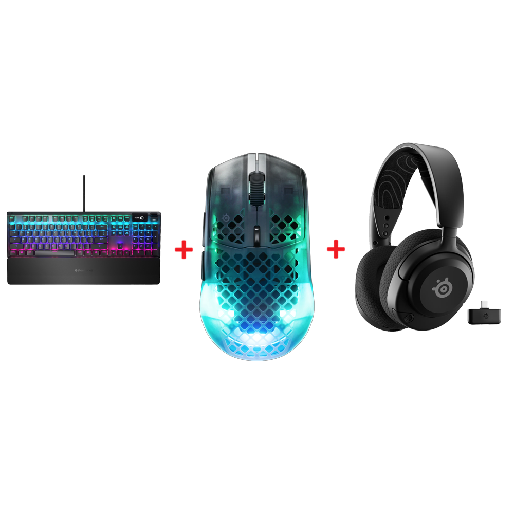 Steelseries Apex 5 Klavye + Steelseries Aerox 3 WL Gen 2 Mouse + Steelseries Arctis Nova 5 Kulaklık Bundle Paket