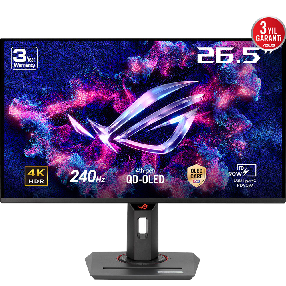 ASUS ROG Strix OLED XG27UCDMG 26.5" 240Hz 0.03ms HDMI DP Type-C USB 3.2 FreeSync Premium Pro G-Sync Pivot HDR10 UHD QD-OLED Gaming Monitör
