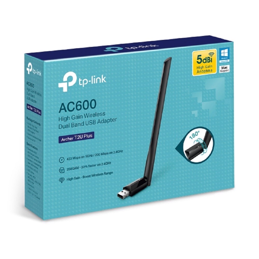 TP-LINK Archer T2U Plus AC600 Yüksek Kazançlı Wireless Dual Bant USB Adaptör