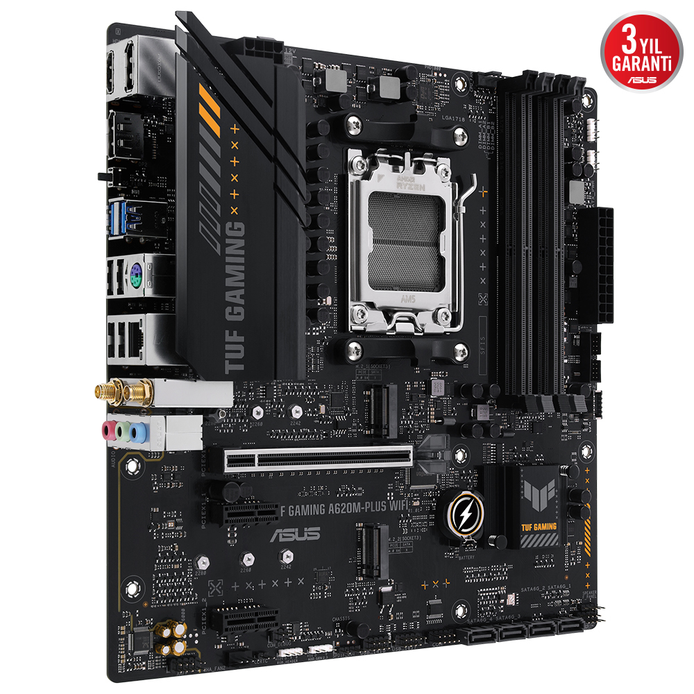 ASUS TUF GAMING A620M-PLUS WIFI 6400MHz OC DDR5 Soket AM5 M.2 HDMI VGA mATX Anakart
