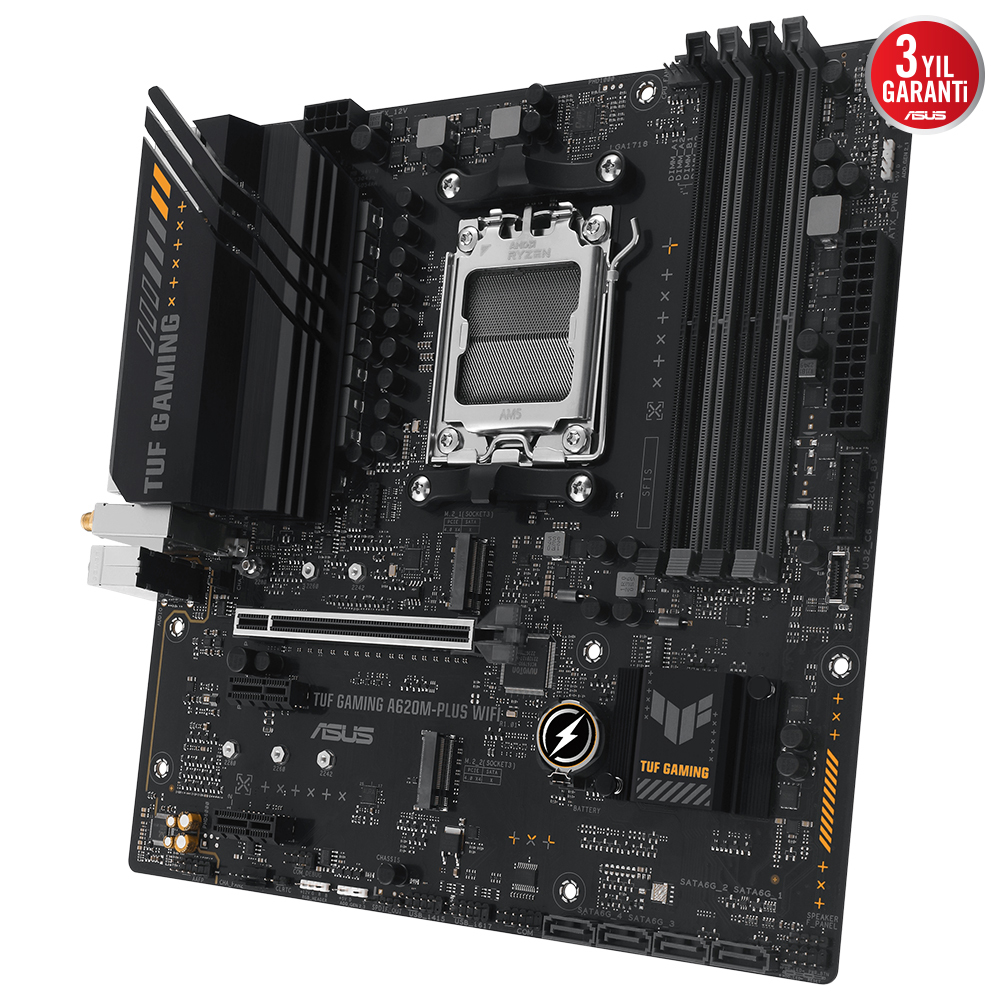 ASUS TUF GAMING A620M-PLUS WIFI 6400MHz OC DDR5 Soket AM5 M.2 HDMI VGA mATX Anakart