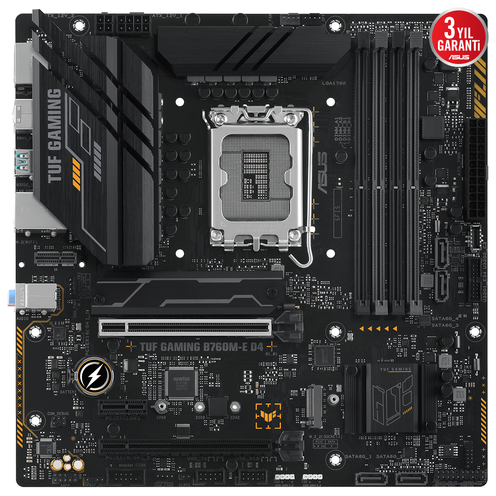 ASUS TUF GAMING B760M-E D4 5333MHz(OC) DDR4 Soket 1700 M.2 HDMI DP mATX Anakart